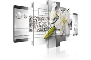 decomonkey Cuadro Lienzo Flores Lirios 150x75 cm 5 piezas Impresión Decoración Cuadro De Pared Material Tejido no Tejido Gráfica Foto Salon Decoración Abstracto Efecto 3D Bola Flor Plata