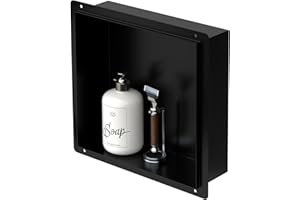 LuxeBath Niche de Douche Encastrée Murale, 30x30x10 cm, en Acier Inoxydable, Noir, sans Rebord, Étagère Encastrable Salle de Bain, Étanche, Seule Couche, Rangement Articles Toilette, Matériel Montage