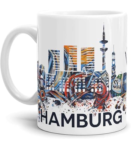 Samunshi Tazza Ruhrpott Skyline – Ceramica, 300 Ml, Bianca Con Stampa Nera, Lavabile In Lavastoviglie