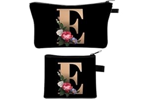 YZDMDM 2 Stück Personalisierte Make Up Tasche, Geschenke für Freundin Mütter, A-Z Personalisierte Damen Kosmetiktasche, Geburtstagsgeschenke für Frauen, Beste Freundin, Initiale Schminktäschchen (E)