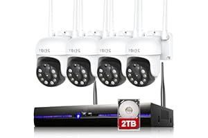 REIGY 5MP Kit Videosorveglianza Wifi Esterno con 2TB HDD, 10CH Sistema di Sicurezza 4x 1920P PT Videocamera, Telecamera Sorveglianza con Visione Notturna Colori, Audio Bidirezionale, IP66