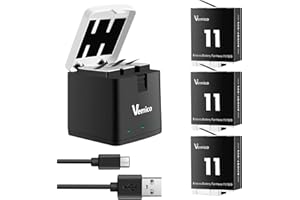 Vemico Enduro Akku für Gopro 12 1800mAh 3 Pack 3-Kanal Akkuladegerät Typ-C LED Aufladen 3 Akku zur Gleichen Zeit Kompatibel mit GoPro Hero 12/Hero 11/Hero 10/Hero 9 (Vollkompatibel mit Original)