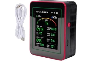 Telituny WiFi Air Quality Monitor, Inomhusluftkvalitetstestare för CO2, TVOC, HCHO, PM0.3-PM10, Temperatur och Luftfuktighet, Realtidsdata med Mobilapp, Bärbar Luftdetektor med LCD-skärm (Svart+röd)