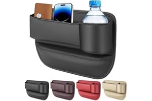 HiGropcore Car Leather Seat Gap Organiser, Car Storage Box With Cup Holder, Seat Gap Storage Box For Phones Glasses Keys (Black2)