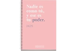 Miquelrius - Agenda Escolar 2024-2025, Septiembre 24 a Junio 25, 117 x 174 mm, Agenda Semana Vista, Cubierta Cartón Forrado, Agenda 2024 2025, Espiral Metálico Blanco, Catalán e Inglés, Write Rosa