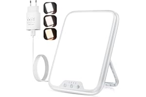 GLINTRA Tageslichtlampe, 10000 Lux Lichttherapielampe mit 3 Farbtemperaturen, Stufenlosem Dimmen, 4 Timer, Tageslichtleuchte Flimmer- und UV-freie LED-Technologie für Haushalte und Büro