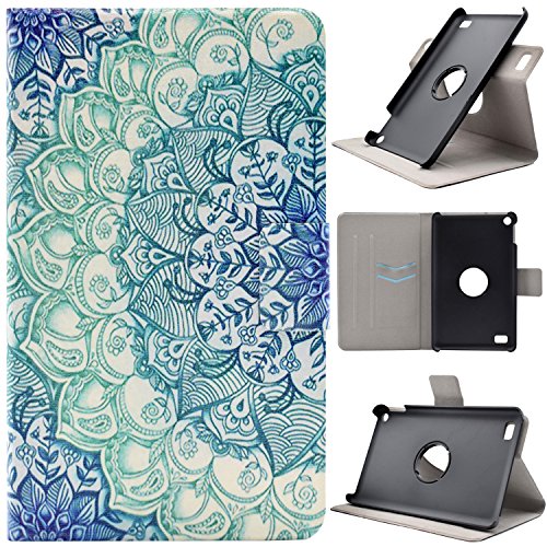 Asnlove Fire 7 2015 Hülle, Niedlich Karikatur Muster 360 Grad rotierend Ultra Lightweight Slim PU Leder Tasche Schutzhülle Schale Smart Shell Case Cover mit Standfunktion für Amazon Kindle Fire 7.0 Zoll (5. Generation - 2015 Modell) Tablet, Grün Mandala
