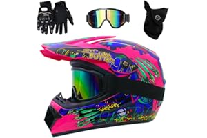 GDAONUDK Casque de Motocross, Casque IntéGral DOT Pour Jeunes Enfants, Casque de Moto Tout-Terrain Unisexe Pour Vtt, Dirt Bike, Avec Lunettes, Masque Et Gants(Style 2,M(54-55cm))