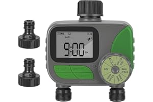 DOYFAY Water Timer,2 Outlets Water Sprinkler Timer Lawn,IPX5 Waterproof Automatic Watering System Controller With Rain Delay Auto&Manual Mode,Irrigation System Kit for Yard,Garden,Lawn Irrigation