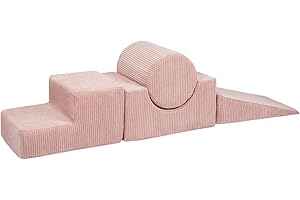 MEOWBABY 4-Elements Soft Foam Blocks Playset - Aire de Jeux pour Bébés et Tout-Petits, Blocs d'escalade d'intérieur, Kord, Rose Poudré