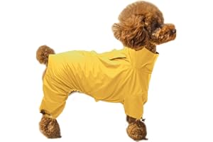 MOREZI Small dog waterproof coat, dog rain coat poncho waterproof clothes with safe reflective stripes and zipper closure for small medium and large pet - Yellow - XL