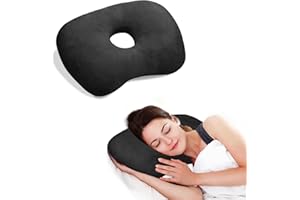 Babyezz Ear Piercing Hole Pillows Side Sleeper Pillow with an Ear Hole for CNH Side Sleepers and Ear Inflammation Pressure Sores, Adjustable Cotton and Polyester Curved Side Pillow，Schwarz