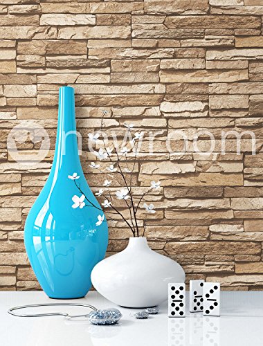 Steintapete Vlies Braun Beige | schöne edle Tapete im Steinmauer Design | moderne 3D Optik für Wohnzimmer, Schlafzimmer oder Küche inklusive NewroomTapezier-Profibroschüre, mit Tipps für perfekteWände - 6