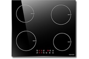 Noxton Piano Cottura a Induzione 4 Fuochi, Piani Cottura Elettrici Domino Incasso, 60cm Piastra Induzione nero con Toccare, Sensore Sicurezza Bambini Blocco, 220 V-240 V, Vetro