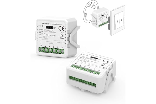 Maxcio Mini Interrupteur Volet Roulant Connecté, Module Relais De Commande De Volet Roulant Wifi Avec Fonction Pourcentage, Minuterie, Commande Vocale, Compatible Avec Alexa, Google Home, 2 Packs