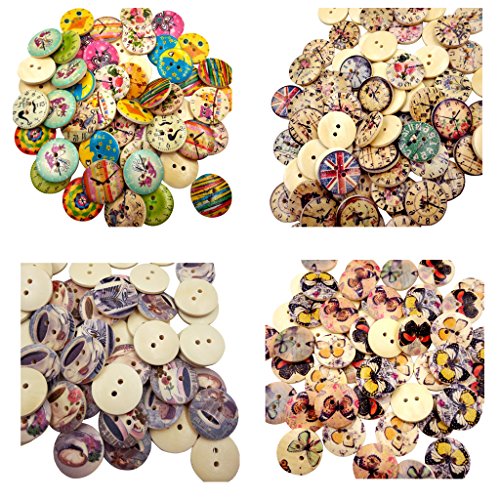 Gazechimp 50pcs GROSSE Holz Knopf Knöpfe Dekorative Vintage Style MIX 20mm - 6