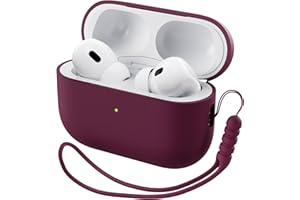 ORNARTO Etui kompatybilne z Airpods Pro 2 (2022), ochronne etui z płynnego silikonu do Airpods Pro 2. generacji, ze smyczą, miękka skóra z przodu LED, widoczne silikonowe etui, czerwone wino