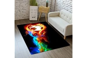 PEIHUODAN Alfombras Infantil Dormitorio Niños Campo de Fútbol Verde PVC Antideslizante Alfombra de Juego Alfombra de Sala Dormitorio del Adolescente Fútbol de Llama Roja y Azul (Color 4,45 x 120 cm)