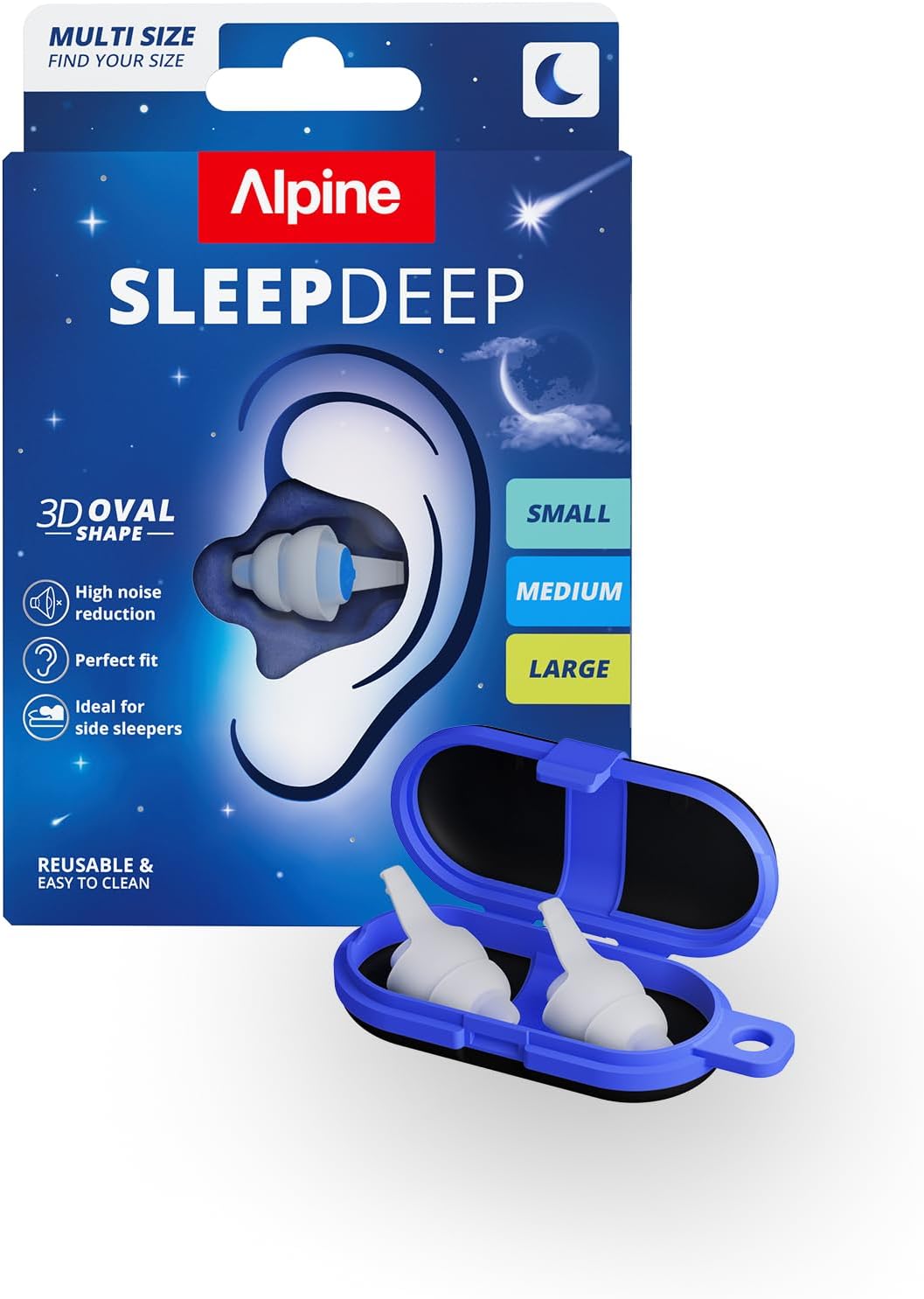 Alpine SleepDeep Bouchons d’Oreilles pour Dormir - Nouvelle Forme Ovale - Gel Anti Bruit Intégré - Confort et Atténuation au Max - Bouchons Anti Bruit avec Filtres Souples - S + M + L - 3 paires
