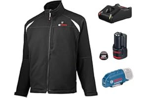 Bosch Professional Beheizbare Jacke GHJ 12+18V Unisex (inkl. 2.0 Ah Akku, 12/18 Volt, schwarz, im Karton) - Größe S