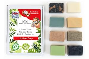 Bristol Soap Company Artisan Soap Guest Size Man Bar Pack, 8 Handmade Masculine Soaps with Exfoliants, Shea Butter & Coconut 
