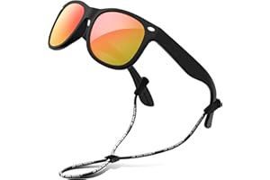 RIVBOS Kids Sunglasses Polarized Rubber UV Protection with Glasses Strap for Boys Girls Baby and Children Age 3-10 RBK004-2