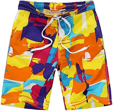 Quicksilk Big Boys' colorful Printed Swim Shorts (Small, Orange)