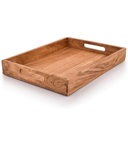Plateau De Service En Bois De Teck Naturel - 39,5x26 Cm - Idéal Pour Viandes, Apéritifs, Repas En Extérieur