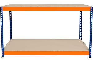 MONSTER RACKING Banco de Trabajo p/Garaje S-Rax 2 Niveles | 150cm x 60cm x 90cm | Capacidad por Nivel 300kg | Montaje Sin Tornillos | 2 Barras de Soporte Reforzadas | Patas de Goma | Mesa para taller almacén depósito