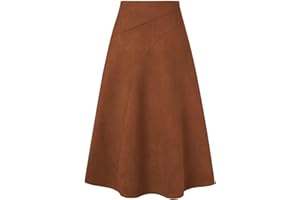 Kate Kasin Women's Elegant Thickened Suede Midi Skirt A-line Skirt Faux Suede High Waisted Bodycon A-line Midi Skirts