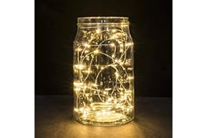 Annefly 2 Pack Battery Operated 2M 20 LED Silver Wire Fairy String Lights Firefly Lights DIY Decoration for Bedroom Jars Christmas Wedding Party Festival Indoor Outdoor Camping (Warm White, 2m 2pack)