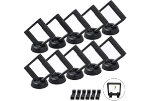 LZYMSZ Set of 10 pcs Transparent 3D Floating Frame Display Stands Holder Suspension Frame for Challenge Coins, AA Medallions, Antique, Jewelry(Including Base)(7 x 7cm)