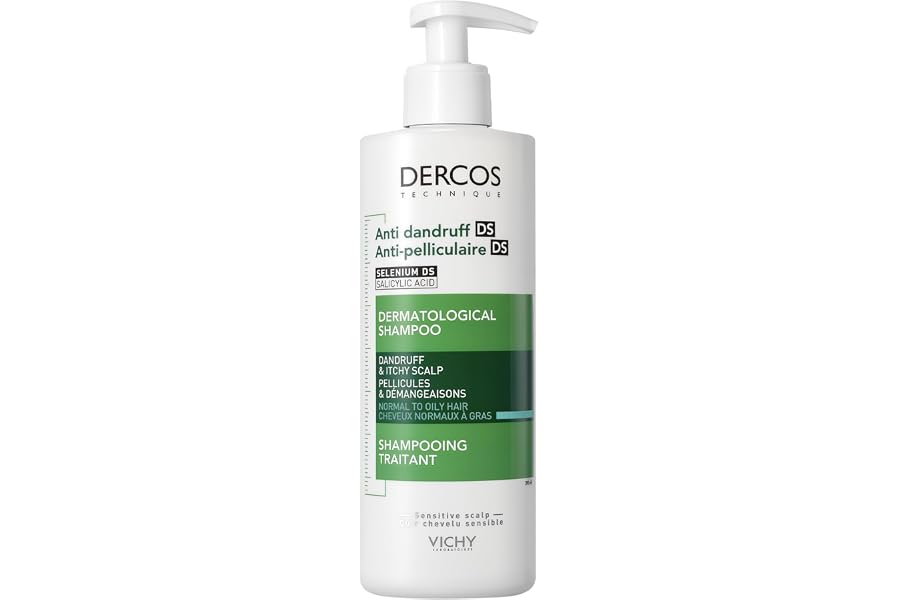 Vichy Champú Anticaspa, Cabellos Grasos, Elimina la Caspa y Reduce los Picores, Cuero Cabelludo Limpio y Sano, Doble Eficacia