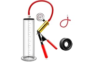 SELGURFOS Bombas de vacio para el pene con mango y manometro bomba de pene juguetes sexuales para hombres, bomba de alargamiento del pene extensor masturbarse para el hombre polla estiramiento (Red,63.5mm)