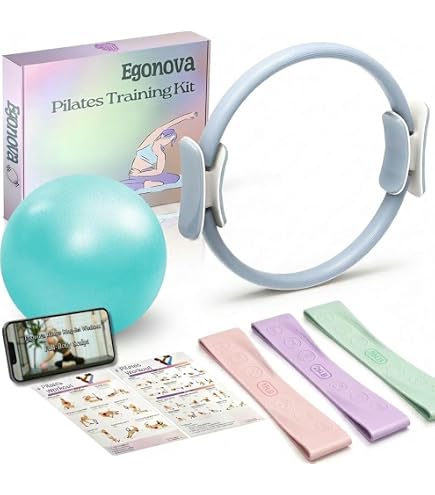 Kit de Pilates pour la maison, le Pilates - Kit essentiel pour femme - Avec balle de Pilates de 25 cm - Anneau de Pilates - Sangle de yoga - 2 bandes Kit de Pilates pour la maison, le Pilates - Kit essentiel pour femme - Avec balle de Pilates de 25 cm - Anneau de Pilates - Sangle de yoga - 2 bandes