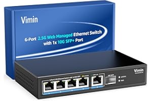 VIMIN 5 Port 2.5G Base-T Smart Web Ethernet Switch Managed with 10Gbps SFP Port, Compatible with 100/1000/2500Mbps Network, 6-Port 2.5 Gigabit Managed Switch for 2.5G NAS, Gaming PC