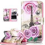  Kompatibel mit Galaxy S3 Hülle,Galaxy S3 Neo Hülle,Bunte Gemalt PU Lederhülle Flip Hülle Cover Ständer Etui Karten Slot Wallet Tasche Case Schutzhülle für Galaxy S3/S3 Neo,Blumen Rose Eiffelturm