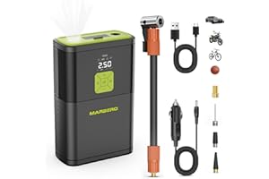 MARBERO Compressore Aria Portatile 6000mAh Schermo Digitale 12V Accendisigari Gonfia Gomme Auto Portatile 10BAR 150PSI Gonfiatore Manometro con Torcia LED per Auto Moto Bici Palla Palloncino Gommone