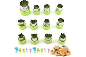 TIANLONG 12PCS Vegetable Fruit Cutter Shapes Set, Kids DIY Vegetable Cutter Shapes Set, Stainless Steel Fruit Cutting Die Kitchen Baking Tools with 10pcs Cartoon Food Forks