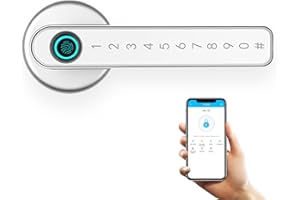 One HVG Smart Lock Elektronisches Türschloss (Türgriff) mit Smart Home Funktionen zur Öffnung und Verriegelung mit Touch-Tastatur, biometrische Fingerabrücke, App (Bluetooth) und Schlüssel (Silber)
