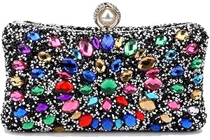 CORIOS Bolsa de Noche para Mujer Diamantes de Imitación Clutch Bolsa de Noche Pequeña Elegante Bolso de Hombro Bolso de Boda Lujoso Fiesta de Graduación Banquete Bolsos Bandolera Negro-Multicolor