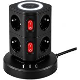 3680W Kule Priz Akım Korumalı 16A 230V, 8 Topraklamalı AC Priz, 1 USB-A ve 2 Type-C &Ccedil;ıkış, Bağımsız A&ccedil;/Kapat Anahtarlı, &Uuml;st L