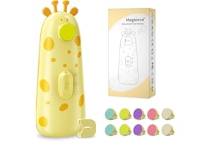 Megainvo Lima de Uñas para Bebés, Jirafa Cortauñas Electrico con 10 Cabezales de Molida, 1 Cubierta de Anti-Polvo para Cortando las Uñas y Bolsa de Almacenamiento - Amarillo