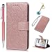 Produktbild Huawei P10 Hülle, Leder Flip Wallet Cover in Book Style Stand Case Card Slot Leder Tasche Case Karteneinschub und Magnetverschluß Kratzfestes und Schmutzunempfindliches in Rose Gold Sonnenblume für Huawei P10 + Stylus Stift +Staubstecker