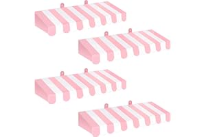 Boao 4 Pack Circus Awning Decoration 3D Stripe Cardboard Awning Carnival Wall Decor Circus Party Favors for Lemonade Stand Bakery Ice Cream Truck Bulletin Board Decor(Pink and White)