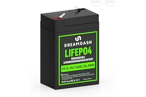 DREAMDASH 6V 4Ah LiFePO4 Battery Lithium Rechargeable, Cycle Life > 3000 cycles at 80% DOD, works from -20℃ to 60℃, IP55 for Ride on Car, UPS, Solar Wind power system, E-bike, Lighting, Scooter