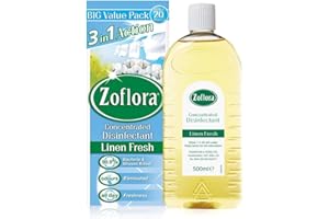 Zoflora Antibacterial Disinfectant Multi-Purpose Concentrated, Multi Surface Cleaning Solution 2 x 500ml Bottles - Linen Fresh Fragrance