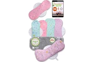 NATISSY Compresas Reutilizables Ecológicas de Algodón Orgánico; 6-Pack (tamaños L+XL) Compresas de Tela Lavables HECHAS EN LA UE; Compresas Tela Mujer Organico alas para menstruación, postparto, incontinencia