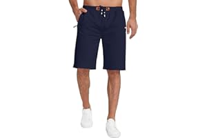 KUYIGO Pantalones Cortos Hombre, Pantalones Cortos Deportivos Informales con cordón y Bolsillo con Cremallera, Pantalones Cortos de algodón elásticos S-3XL