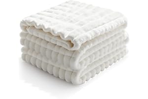 Gerbala Manta de Franela Blanca 150x200 cm – Manta Suave y Esponjosa con Textura de Corderoy, Plaid Cálido para Sofá y Cama, Ideal para Salón y como Cobijas de Invierno